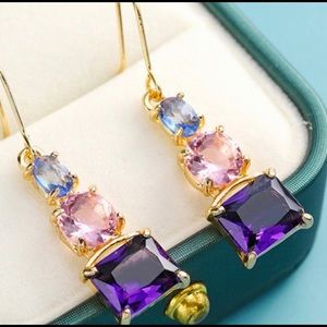 EXQUISITE PURPLE BLUE PINK DANGLE EARRINGS